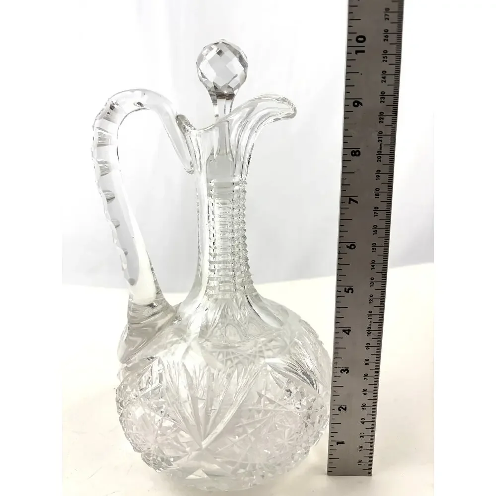 Antique Clear ABP Cut Glass Wine Decanter +‎ Stopper Cruet Stepped Ring Neck
